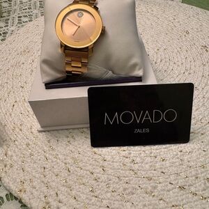 Movado Gold-Tone Watch with Rose Gold Dial